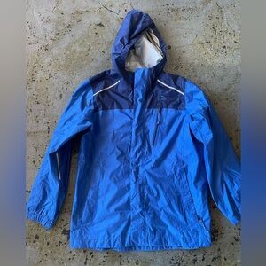 L.L.Bean Kids Trail Model Colorblock Hooded Rain Jacket in Blue/Gray Size Large